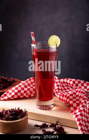 Agua de jamaica. Ibiscus tea made as an infusion from roselle flower (Hibiscus sabdariffa). Can be consumed both hot and cold. Very popular drink in M Stock Photo