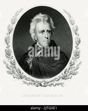 An engraving by Andrew Jackson, who was the seventh president of the USA. Stock Photo