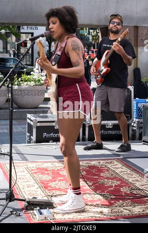 Seattle, USA. 30th Aug, 2022. The Black Tones playing in Westlake park. Stock Photo