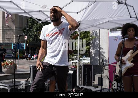 Seattle, USA. 30th Aug, 2022. The Black Tones playing in Westlake park. Stock Photo