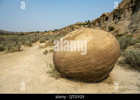 Close Up of The Round Boulder Formations Known As Cannonball Concretions in Theodore Roosevelt National Park Stock Photo