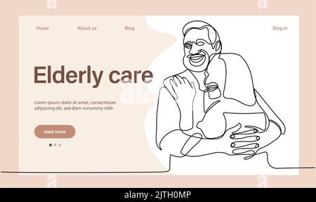 Programs for Seniors Landing Page Template. Elderly Health Care. Elderly care. Cartoon People Vector Illustration. Stock Vector