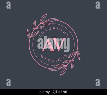 AV Initials letter Wedding monogram logos template, hand drawn modern minimalistic and floral templates for Invitation cards, Save the Date, elegant Stock Vector