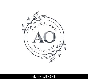 AO Initials letter Wedding monogram logos template, hand drawn modern minimalistic and floral templates for Invitation cards, Save the Date, elegant Stock Vector