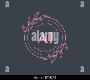AI Initials letter Wedding monogram logos template, hand drawn modern minimalistic and floral templates for Invitation cards, Save the Date, elegant Stock Vector