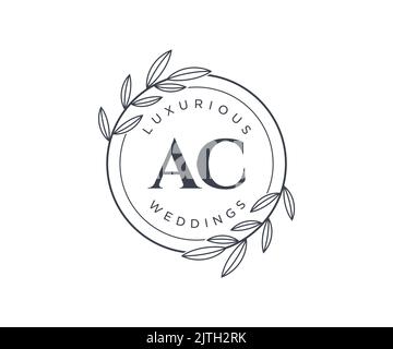 AC Initials letter Wedding monogram logos template, hand drawn modern minimalistic and floral templates for Invitation cards, Save the Date, elegant Stock Vector