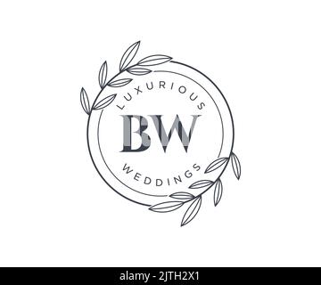 BW Initials letter Wedding monogram logos template, hand drawn modern minimalistic and floral templates for Invitation cards, Save the Date, elegant Stock Vector