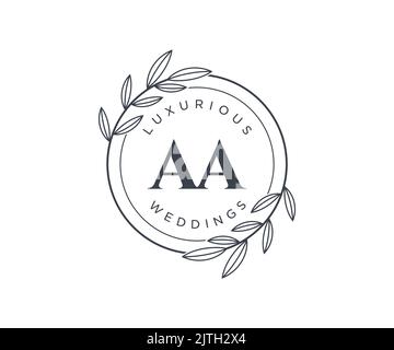 AA Initials letter Wedding monogram logos template, hand drawn modern minimalistic and floral templates for Invitation cards, Save the Date, elegant Stock Vector