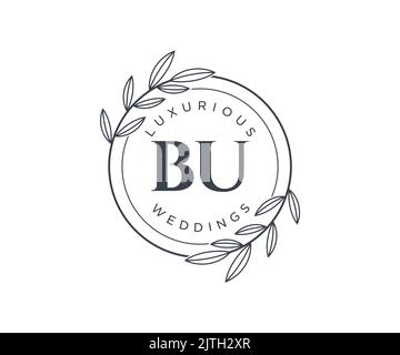 BU Initials letter Wedding monogram logos template, hand drawn modern minimalistic and floral templates for Invitation cards, Save the Date, elegant Stock Vector