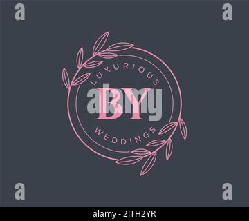 BY Initials letter Wedding monogram logos template, hand drawn modern minimalistic and floral templates for Invitation cards, Save the Date, elegant Stock Vector