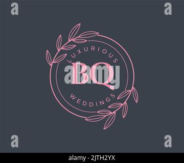 BQ Initials letter Wedding monogram logos template, hand drawn modern minimalistic and floral templates for Invitation cards, Save the Date, elegant Stock Vector