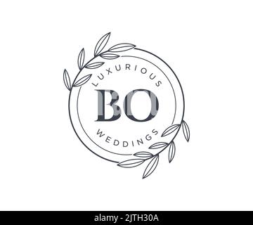 BO Initials letter Wedding monogram logos template, hand drawn modern minimalistic and floral templates for Invitation cards, Save the Date, elegant Stock Vector