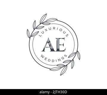 AE Initials letter Wedding monogram logos template, hand drawn modern minimalistic and floral templates for Invitation cards, Save the Date, elegant Stock Vector