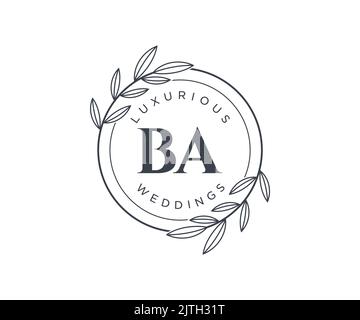 BA Initials letter Wedding monogram logos template, hand drawn modern minimalistic and floral templates for Invitation cards, Save the Date, elegant Stock Vector