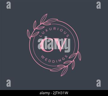 CV Initials letter Wedding monogram logos template, hand drawn modern minimalistic and floral templates for Invitation cards, Save the Date, elegant Stock Vector