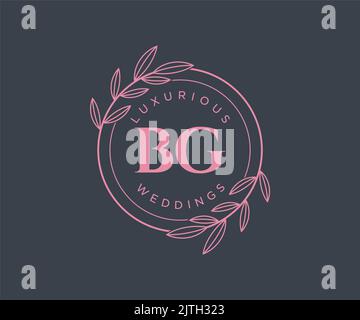 BG Initials letter Wedding monogram logos template, hand drawn modern minimalistic and floral templates for Invitation cards, Save the Date, elegant Stock Vector