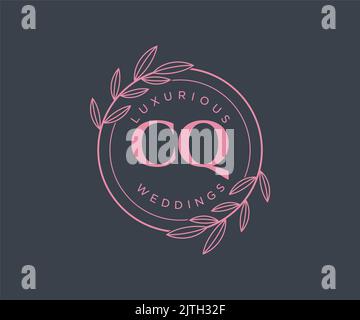 CQ Initials letter Wedding monogram logos template, hand drawn modern minimalistic and floral templates for Invitation cards, Save the Date, elegant Stock Vector