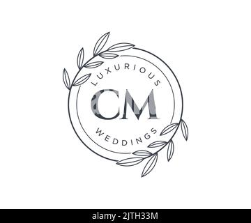 CM Initials letter Wedding monogram logos template, hand drawn modern minimalistic and floral templates for Invitation cards, Save the Date, elegant Stock Vector