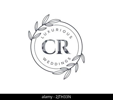 CR Initials letter Wedding monogram logos template, hand drawn modern minimalistic and floral templates for Invitation cards, Save the Date, elegant Stock Vector