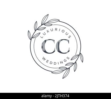 CC Initials letter Wedding monogram logos template, hand drawn modern minimalistic and floral templates for Invitation cards, Save the Date, elegant Stock Vector
