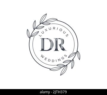 DR Initials letter Wedding monogram logos template, hand drawn modern minimalistic and floral templates for Invitation cards, Save the Date, elegant Stock Vector