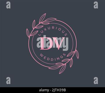 DV Initials letter Wedding monogram logos template, hand drawn modern minimalistic and floral templates for Invitation cards, Save the Date, elegant Stock Vector