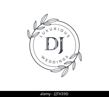 DJ Initials letter Wedding monogram logos template, hand drawn modern minimalistic and floral templates for Invitation cards, Save the Date, elegant Stock Vector