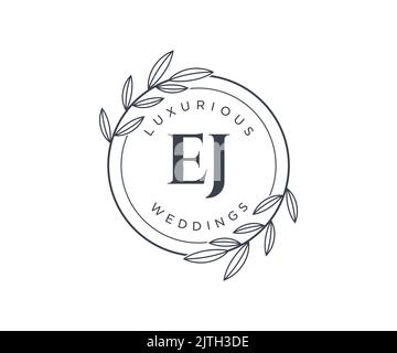 EJ Initials letter Wedding monogram logos template, hand drawn modern minimalistic and floral templates for Invitation cards, Save the Date, elegant Stock Vector