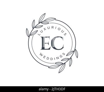 EC Initials letter Wedding monogram logos template, hand drawn modern minimalistic and floral templates for Invitation cards, Save the Date, elegant Stock Vector