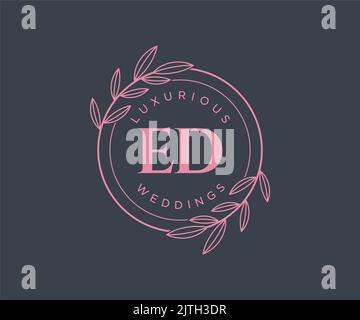 ED Initials letter Wedding monogram logos template, hand drawn modern minimalistic and floral templates for Invitation cards, Save the Date, elegant Stock Vector