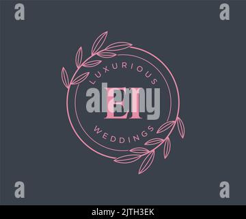 EI Initials letter Wedding monogram logos template, hand drawn modern minimalistic and floral templates for Invitation cards, Save the Date, elegant Stock Vector