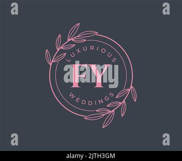 FY Initials letter Wedding monogram logos template, hand drawn modern minimalistic and floral templates for Invitation cards, Save the Date, elegant Stock Vector