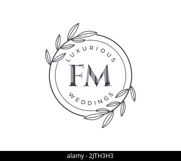 FM Initials letter Wedding monogram logos template, hand drawn modern minimalistic and floral templates for Invitation cards, Save the Date, elegant Stock Vector