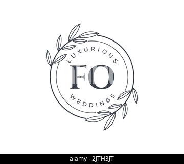 FO Initials letter Wedding monogram logos template, hand drawn modern minimalistic and floral templates for Invitation cards, Save the Date, elegant Stock Vector