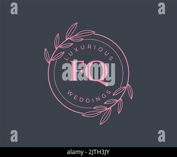 FQ Initials letter Wedding monogram logos template, hand drawn modern minimalistic and floral templates for Invitation cards, Save the Date, elegant Stock Vector
