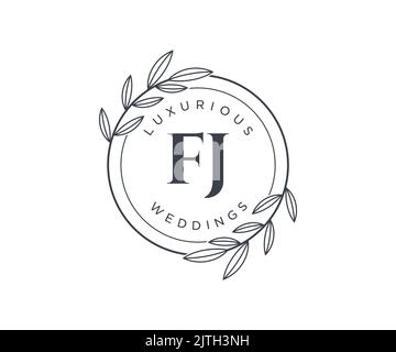 FJ Initials letter Wedding monogram logos template, hand drawn modern minimalistic and floral templates for Invitation cards, Save the Date, elegant Stock Vector