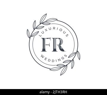 FR Initials letter Wedding monogram logos template, hand drawn modern minimalistic and floral templates for Invitation cards, Save the Date, elegant Stock Vector