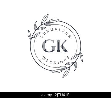 GK Initials letter Wedding monogram logos template, hand drawn modern minimalistic and floral templates for Invitation cards, Save the Date, elegant Stock Vector