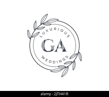 GA Initials letter Wedding monogram logos template, hand drawn modern minimalistic and floral templates for Invitation cards, Save the Date, elegant Stock Vector