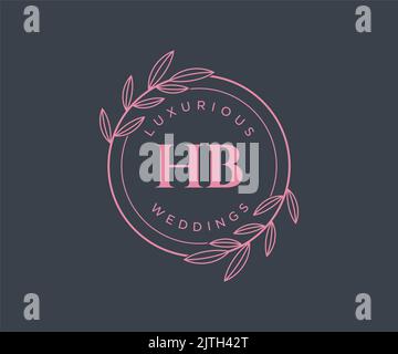 HB Initials letter Wedding monogram logos template, hand drawn modern minimalistic and floral templates for Invitation cards, Save the Date, elegant Stock Vector