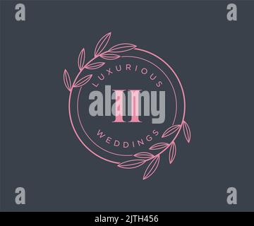 II Initials letter Wedding monogram logos template, hand drawn modern minimalistic and floral templates for Invitation cards, Save the Date, elegant Stock Vector