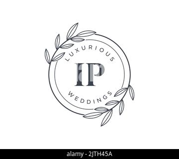 IP Initials letter Wedding monogram logos template, hand drawn modern minimalistic and floral templates for Invitation cards, Save the Date, elegant Stock Vector