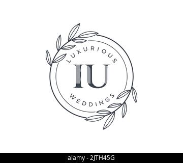 IU Initials letter Wedding monogram logos template, hand drawn modern minimalistic and floral templates for Invitation cards, Save the Date, elegant Stock Vector
