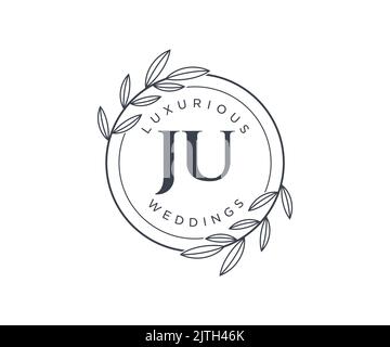 JU Initials letter Wedding monogram logos template, hand drawn modern minimalistic and floral templates for Invitation cards, Save the Date, elegant Stock Vector