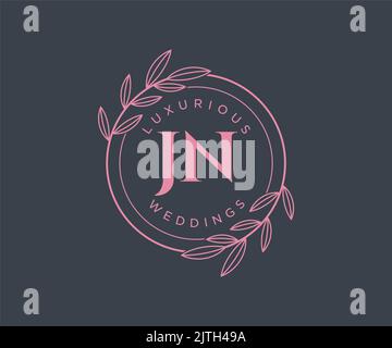 JN Initials letter Wedding monogram logos template, hand drawn modern minimalistic and floral templates for Invitation cards, Save the Date, elegant Stock Vector