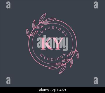 KY Initials letter Wedding monogram logos template, hand drawn modern minimalistic and floral templates for Invitation cards, Save the Date, elegant Stock Vector