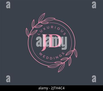 JD Initials letter Wedding monogram logos template, hand drawn modern minimalistic and floral templates for Invitation cards, Save the Date, elegant Stock Vector