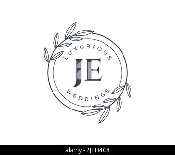 JE Initials letter Wedding monogram logos template, hand drawn modern minimalistic and floral templates for Invitation cards, Save the Date, elegant Stock Vector