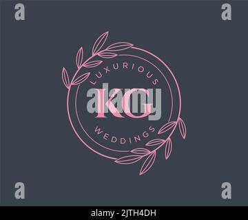 KG Initials letter Wedding monogram logos template, hand drawn modern minimalistic and floral templates for Invitation cards, Save the Date, elegant Stock Vector