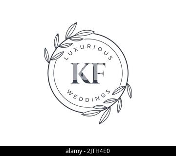 KF Initials letter Wedding monogram logos template, hand drawn modern minimalistic and floral templates for Invitation cards, Save the Date, elegant Stock Vector